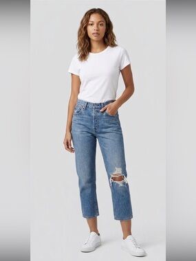 Levi's 501 blue ripped ankle jeans